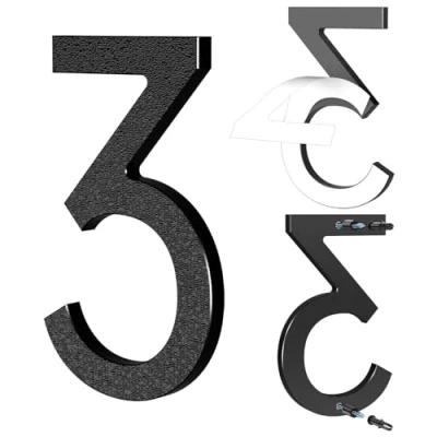 Abbildung von Yafimea 15 cm Hausnummer Schwarz, Große aus Kunststoff mit Klebe oder Schraubmontage, Wetterfest für Außenbereich, 3D Floating Effekt Wand Zaun (3)