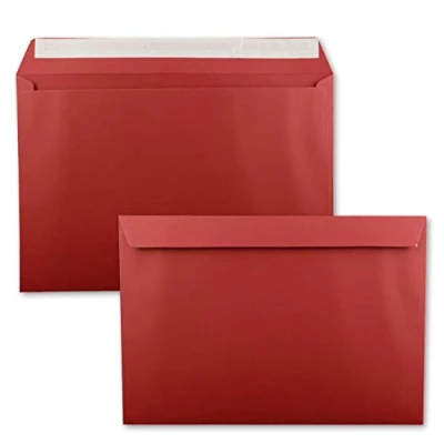 Abbildung von 50x große XXL Briefumschläge DIN C4 in Dunkelrot (Rot) 22,9 x 32,4 cm Haftklebung ohne Fenster Versandtasche für A4 geeignet