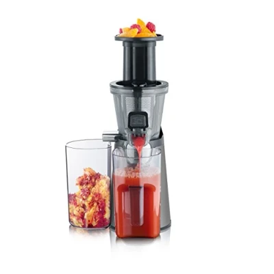 Abbildung von SEVERIN Slow Juicer Entsafter für Saft, Sorbet, Eis, Marmelade uvm., elektrische Saftpresse aus Edelstahl, einfache Reinigung dank Easy Clean Konzept, 1L Auffangbehälter, 150 Watt, ES 3571