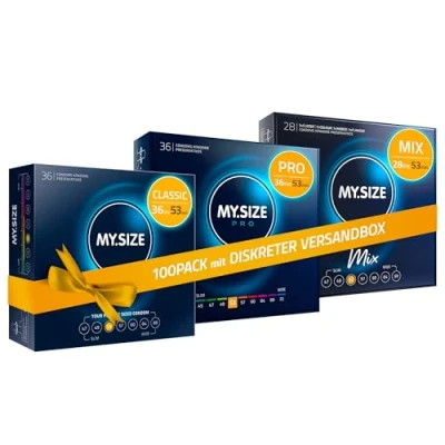 Abbildung von MY.SIZE 100 Kondome 53 mm Megaset Classic + Mix Pro I Größe 3 Stück Sparpackung Premium Kondom extra dünn gefühlsecht hauchzart dünne Wandstärke vegan Condoms for men