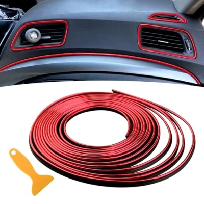 Abbildung von Auto Zubehör Innenraum 5M Deko Frauen Männer Innen Gap Fillers Moulding Line Dekoratives DIY Filler Flexible Strip, Tuning Gadget mit Installation Tool(Rot)