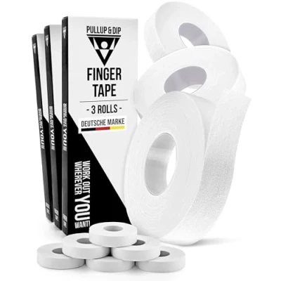 Abbildung von PULLUP &amp; DIP Fingertape extra stark, 9 Rollen (90m) Finger Tape, hautfreundliches Sporttape, Handtape für Kraftsport, Bjj, Handball Zubehör, Klettertape Finger, Torwart Training (Weiß)