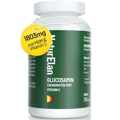 Abbildung von Glucosamin Chondroitin hochdosiert 1803mg pro Tagesdosis mit MSM &amp; Vitamin C, Laborgeprüft, ohne Zusätze, 120 Kapseln, in Deutschland Produziert