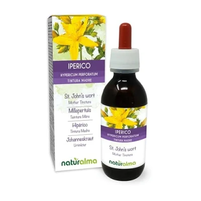 Abbildung von Johanneskraut (Hypericum perforatum) Kraut mit Blüten Alkoholfreier Urtinktur Naturalma Flüssig Extrakt Tropfen 120 ml Nahrungsergänzungsmittel Veganer