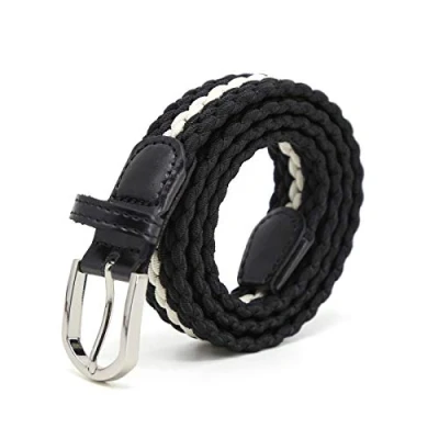 Abbildung von AnJuHoPa Mehrfarbiger elastischer Gürtel für Jungen und Mädchen 2,5 cm breit 80 lang modisch langlebig einfach zu bedienen Schwarz Weiß