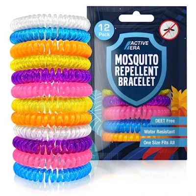 Abbildung von Active Era Mückenschutz Armband (12 Stk), Mückenabwehr Outdoor, Camping Mückenarmband für Kinder &amp; Erwachsene Natürlicher Anti Mücken Schutz, Wasserfest, 10 Tage 100% DEET frei Bunt