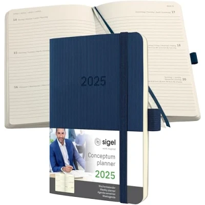Abbildung von SIGEL C2533 Terminplaner Wochenkalender 2025, ca. A6, dunkelblau, Softcover, 176 Seiten, Gummiband, Stiftschlaufe, Archivtasche, aus nachhaltigem Papier, Conceptum