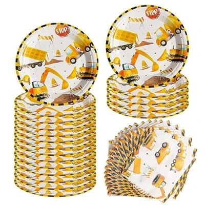 Abbildung von AINIUNIU 40 Stück Bagger Partygeschirr Set, Party Pappteller für 20 Gäste, Baustelle Servietten Geburtstag, Kindergeburtstag Deko