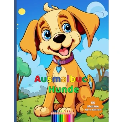 Abbildung von Hunde Malbuch für Kinder: 50 lustige Malvorlagen mit süßen Hunden und Welpen Mädchen Jungen ab 4 Jahren