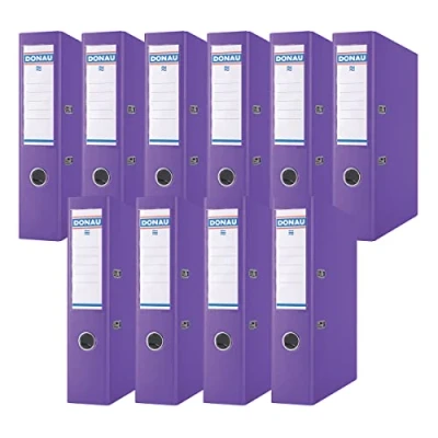 Abbildung von DONAU Premium Ordner Breit 10er Pack/DIN A4 / 7,5 cm 10 Stück/Violette/Kunststoffbezug PP/Carton Papier Schlitzordner Büroordner Aktenordner Ringordner/Grünen Punkt