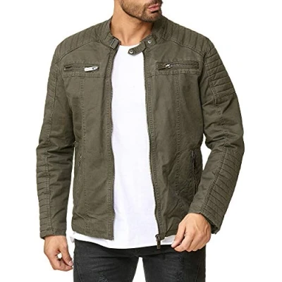 Abbildung von Redbridge Robuste Bikerjacke mit Reißverschluss und Stehkragen Lässige Übergangsjacke Dunkelkhaki M