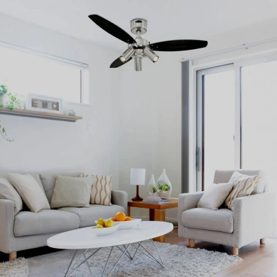 Abbildung von 72290 Jet Plus, moderner 105 cm Deckenventilator von Westinghouse Lighting mit Beleuchtung, Ausführung in gebürstetem Nickel, Strahlern, inkl. Fernbedienung