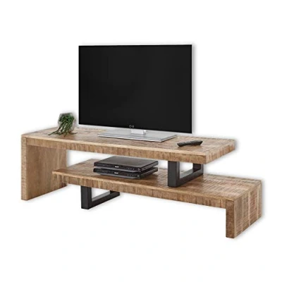 Abbildung von Stella Trading TV Lowboard Massivholz Mango individuell verstellbar hochwertiges Board im Industrial Style für Ihr Wohnzimmer 140 x 45 40 cm (B/H/T)