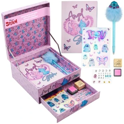 Abbildung von Disney Scrapbook Schreibwaren Set, Lilo und Stitch Frozen Stickers, Stifte Kinder, Notizbuch Mädchen Geschenke (Rosa Stitch)