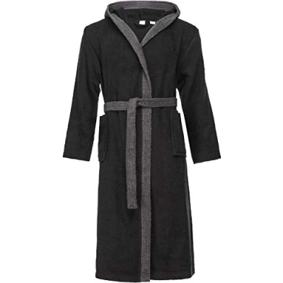 Abbildung von Ladeheid Herren Frottee Bademantel aus 100% Baumwolle Waffelpiqué LA40 226 (Schwarz (D16), XL)