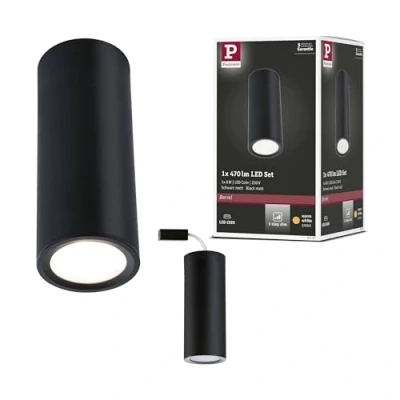 Abbildung von Paulmann 93107 LED Deckenleuchte Barrel rund 6W 470lm dimmbar 100 3 Step Dim 60mm Schwarz matt Metall 2700K Aufbauleuchte inkl. wechselbarem Coin
