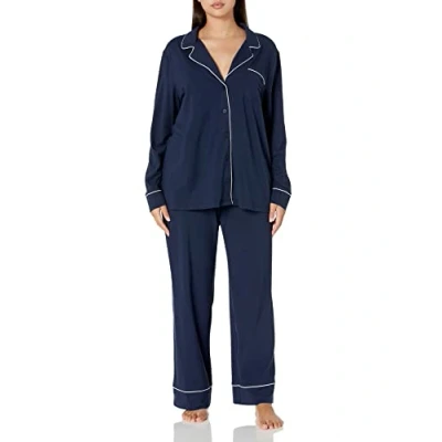 Abbildung von Amazon Essentials Damen Schlafanzug Set Baumwollmodal langärmliges Hemd und Lange Hose, Marineblau, 4XL Große Größen
