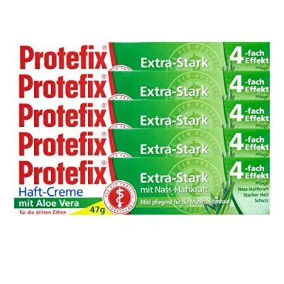 Abbildung von Protefix 5x Haftcreme Aloe Vera Extra Stark mit Nass Haftkraft, 40 ml Stück