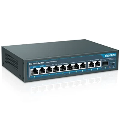 Abbildung von YuanLey 11 Port Gigabit PoE Switch, 8 PoE+ 1000 Mbit/s, 2 Uplink, 1 SFP Port, 120W 802.3af/at, Metall, Qos, Nicht Verwalteter Plug and Play Ethernet Smart Detection Switch
