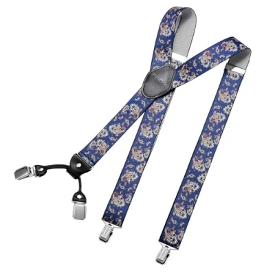 Abbildung von DonDon Hosenträger Herren breit 3,5 cm mit 4 Clips extra stark in Y Form elastisch und längenverstellbar, Paisley Blau