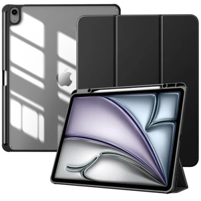Abbildung von TiMOVO Hülle für New iPad air 13 Zoll (M2) 2024 Schutzhülle mit Stifthalter, Schlank Ständer Klarer Transparent Rückseite 13,Auto Schlaf/Aufwach, Schwarz