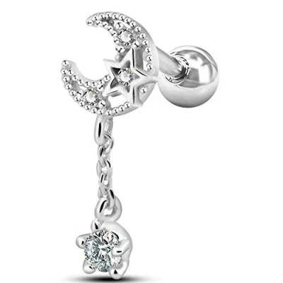 Abbildung von OUFER Cartilage Earrings 16G Stainless Steel Moon with Cubic Zirconia Dangle Tragus Helix Studs Piercing Jewellery(White Gold)