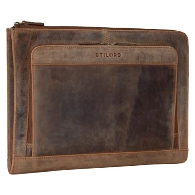 Abbildung von STILORD &#039;Dillon&#039; Leder Aktenmappe Konferenzmappe 13 Zoll Laptoptasche Vintage Dokumentenmappe Schreibmappe DIN A4 Businessmappe Portfolio Mappe Echtleder, Farbe:Calais braun