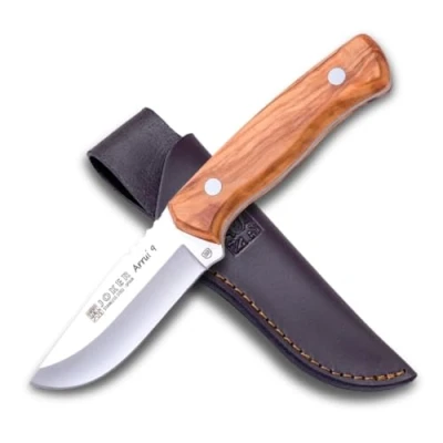 Abbildung von Joker Bushcraft Messer Arrui 9&quot; CO64, 9 cm Klinge, Überlebensmesser mit Olivenholznholzgriff, Gürtelmesser brauner Lederscheide, Werkzeug zum Angeln, Jagen, Camping und Wandern