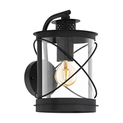 Abbildung von EGLO Außen Wandlampe Hilburn, 1 flammige Außenleuchte, Wandleuchte aus verzinktem Stahl und Kunststoff, Farbe: Schwarz, Fassung: E27, IP44