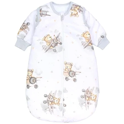 Abbildung von TupTam Baby Ganzjahresschlafsack Rund OEKO TEX zertifizierte Materialien mit abnehmbaren Ärmeln 2.5 TOG unisex, Farbe: Bärchen im Flugzeug/Weiß/Beige, Größe: 80 86