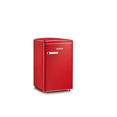 Abbildung von SEVERIN Retro Tischkühlschrank, inkl. platzsparender Kühloption, 2 x höhenverstellbare Abstellflächen, integriertes Gefrierfach, extrem leise 37 dB, 108 L Nutzinhalt, rot, RKS 8830