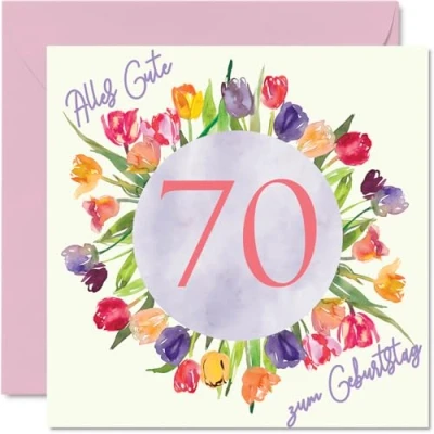 Abbildung von 70. Geburtstagskarte für Frauen Aquarell Tulpen Blumen Strauß Alles Gute zum Geburtstagskarten 70 Jährige Frau Mama Urgroßmutter Oma, 145mm Siebzig Siebzigste Geburtstag Grußkarten