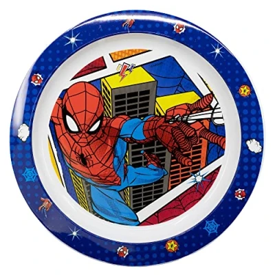 Abbildung von KINDERTELLER AUS BPA FREIEM KUNSTSTOFF. MIKROWELLENSICHER SPIDERMAN MIDNIGHT FLYER