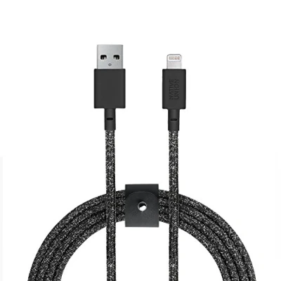 Abbildung von Native Union Belt Cable XL 3 M Ultra Starkes Umflochtenes [MFi Zertifiziert] Lightning auf USB A Daten &amp; Ladekabel mit Lederband, Kompatibel iPhone 14, 13, 12 und früher (Cosmos)