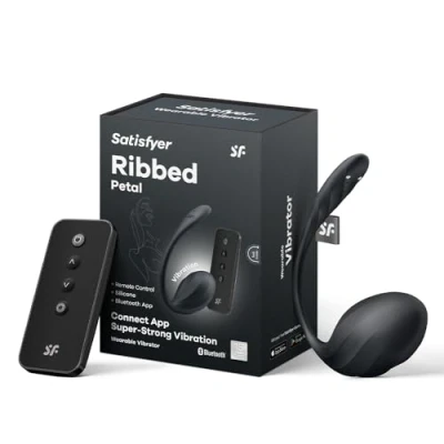 Abbildung von Satisfyer Ribbed Petal Connect App 11 cm G Punkt Vibrator Ferngesteuerter Tragbarer Wiederaufladbar Wasserdicht (IPX7) hautfreundliches Silikon, Farbe:schwarz
