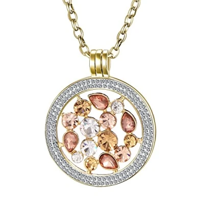 Abbildung von Morella Damen Halskette Gold 70 cm Edelstahl und Zirkonia Anhänger mit Coin Tropfen 33 mm im Schmuckbeutel