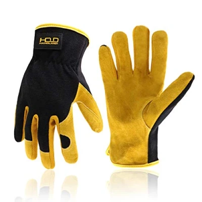 Abbildung von HANDLANDY Herren Gartenhandschuhe aus Leder, Arbeitshandschuhe für Garten &amp; Bauarbeiten, Geschickliche atmungsaktive Bauhandschuhe (L)
