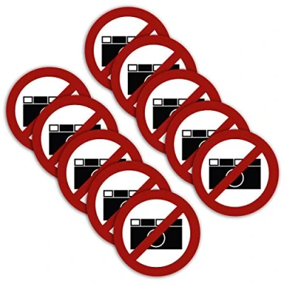 Abbildung von 10 Stück XXL Fotografieren verboten Aufkleber Ø 21cm Sticker Gebotszeichen mit UV Schutz für Außen und Innenbereich von STROBO