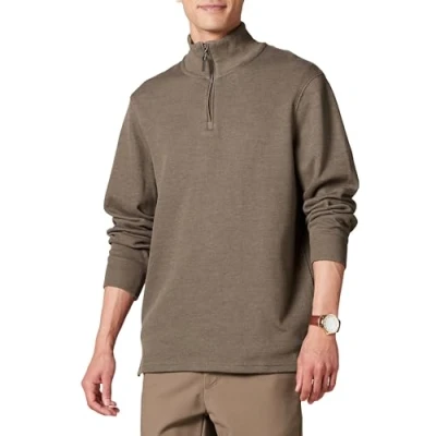 Abbildung von Amazon Essentials Herren Pullover mit Viertelreißverschluss, Französischer Rippstrick, Braunheide, S