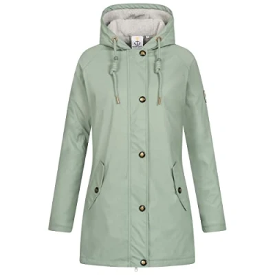 Abbildung von Ankerglut Damen Friesennerz Regenmantel Kapuze Gefüttert Wasserdicht Wetterfest Übergangsjacke #ankerglutnebel Regenjacke, Slate, 44
