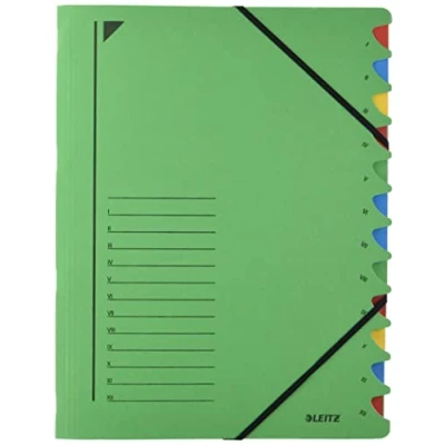 Abbildung von Leitz 39120055 Ordnungsmappe, 12 Fächer, Colorspankarton, grün