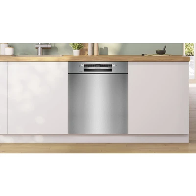 Abbildung von Bosch SMU4EVS08E, Serie 4, Smarter Unterbau Geschirrspüler 60 cm, Besteckschublade, Spülmaschine mit Programmassistent, besonders Leise, höhenverstellbarer Oberkorb, Automatische Türöffnung, Edelstahl
