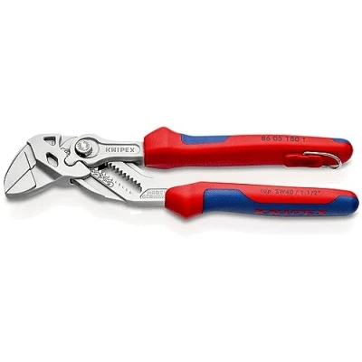Abbildung von KNIPEX Zangenschlüssel, Multi Schraubenschlüssel, Chrom Vanadium, Rostschutz verchromt, Befestigungsöse, 180 mm (SB Karte/Blister), 86 05 T BK