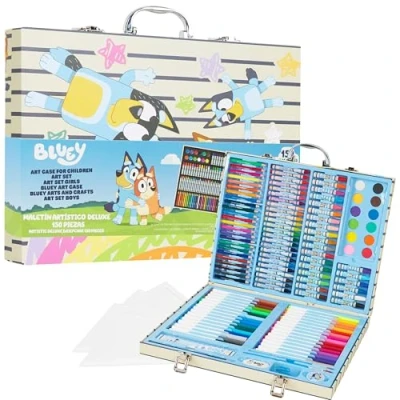 Abbildung von Bluey Malkoffer für Kinder, Malset 140+ Teile mit Wasserfarben Geschenke Kinder (Blaues Etui)