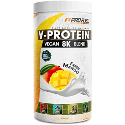 Abbildung von Vegan Protein MANGO V 8K Blend unglaublich lecker &amp; cremig mit aus Sonnenblume, Reis, Erbse, Hanf, Kürbis uvm. pflanzliches Proteinpulver 78% Eiweiß