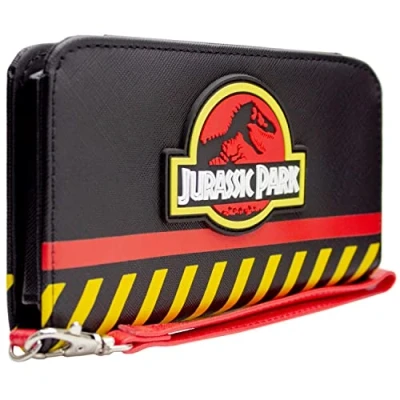 Abbildung von Jurassic Park Isla Nublar Ingen Dept Portemonnaie Bi Fold mit Handyfach, Münztasche &amp; Kartenhalter, Schwarz