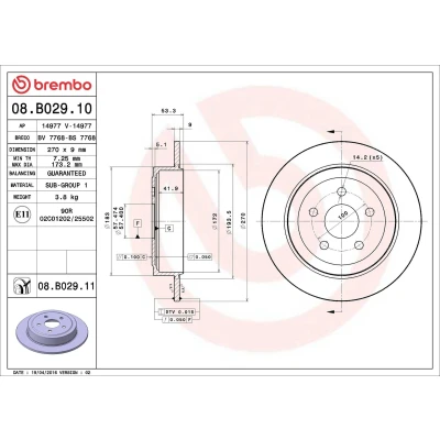 Abbildung von BREMBO 08.B029.10 Bremsscheibe 270 9 5 voll CHRYSLER: PT Cruiser Estate, Stratus Convertible, Sebring II Convertible