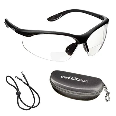 Abbildung von voltX &#039;CONSTRUCTOR&#039; BIFOKALE Schutzbrille mit Lesehilfe (KLAR 2.0 Dioptrie) Sportbrille für Radler enthält Sicherheitsband Sicherheitsetui steifem Clamshell Verschluss, Anti Fog UV400