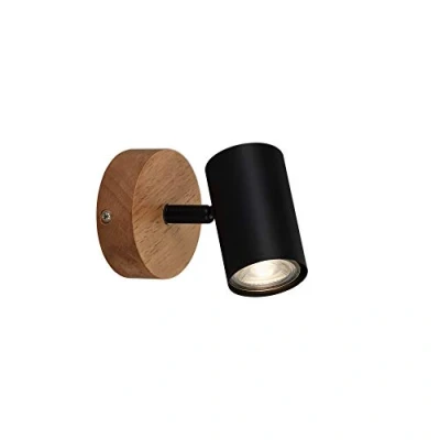 Abbildung von Briloner Leuchten Spotleuchte, Wandspot, Wandleuchte retro, vintage, Spot dreh und schwenkbar, 1x GU10, Metall Holz, Schwarz, 90x120mm (DxA),