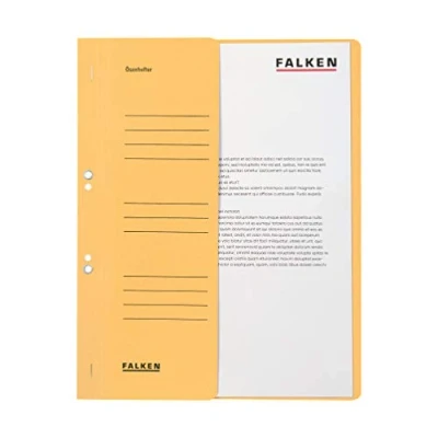 Abbildung von Original Falken 50er Pack Ösenhefter. Made in Germany. Aus Recycling Karton mit halbem Vorderdeckel und kaufmännischer Heftung für DIN A4 chamois Hefter Sammelmappe Blauer Engel